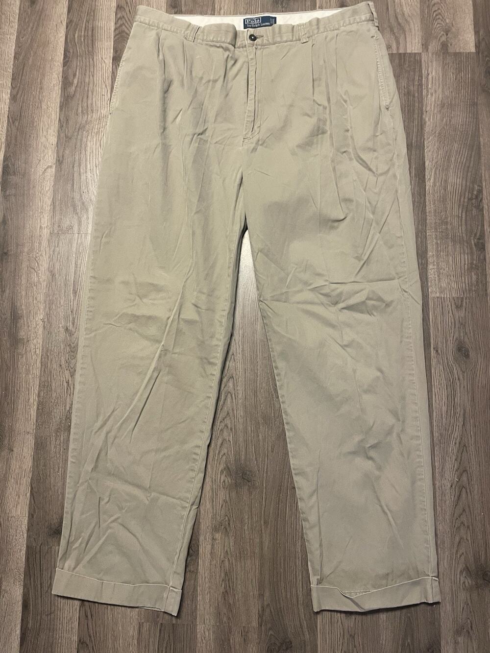 Vintage Polo Ralph Lauren Hammond Pant 38x32 Khaki Pleated Cuffed 90s Chino